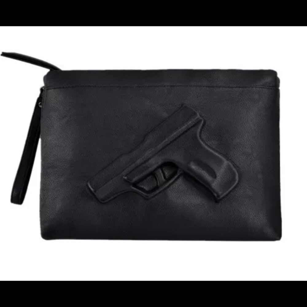 ❤️LAST ONE❤️ Black GUN Embossed Print GUARDIAN ANGEL Leather Crossbody Purse - Picture 7 of 12
